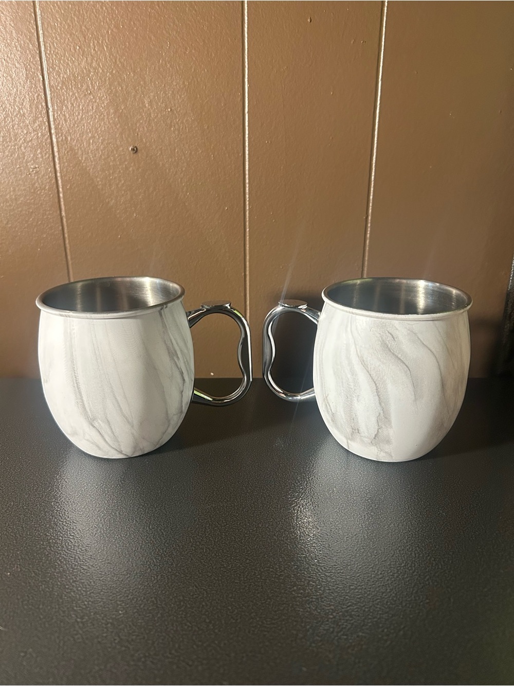 OGGI Moscow Mule Stainless Steel White Marble Mugs 20 Oz - Set of 2